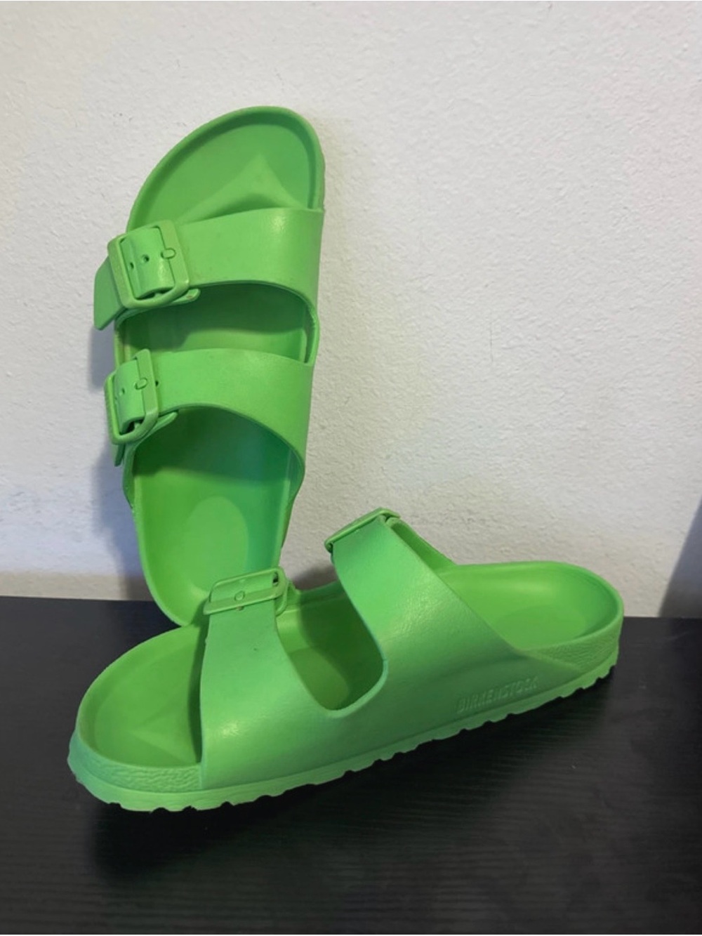 Size 8 Birkenstock Neon Green EVA Dual-Buckle Slide Sandals